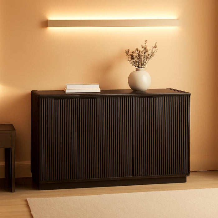 68'' Fluted Sideboard Buffet Cabinet, Ribbed Wooden Credenza with 4 Doors, Adjustable Shelves, and Cable Management Cut-Outs for Dining Room, Kitchen, Living Room or Entryway, Alder Brown