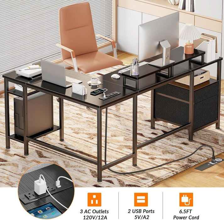 FiftyNineInch LShaped Desk With Black StorageDrawers Unit
