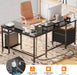 FiftyNineInch LShaped Desk With Black StorageDrawers Unit