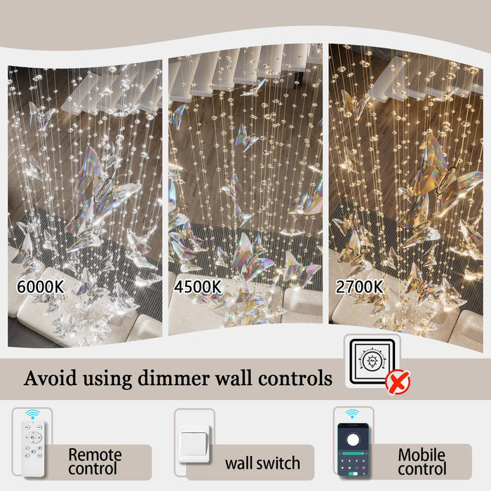 H138 High Ceiling Chandelier - Modern Crystal Raindrop Large Chandelier for Staircase Foyer Entryway Living Room - Dimmable 3000-6000K