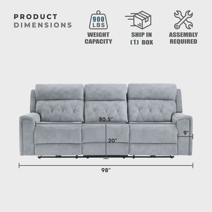 Wll Hugger Power Double Reclining Sof, Microfiber Home Theter Seting, Chrging Ports/Hidden Cup Holders/djustble Hedrest/Dimond Tufting, Power Recliner Couch for Living Room, Gry