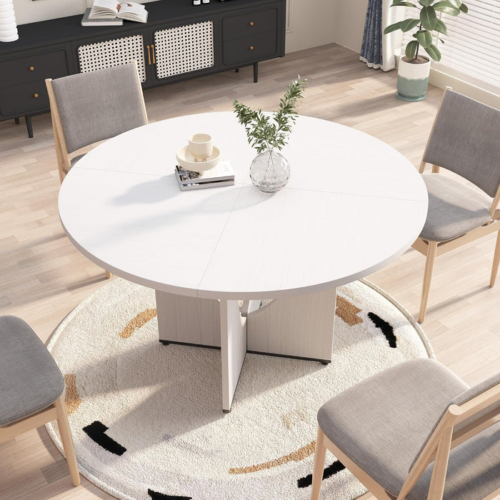 Round Dining Table for 4-6, 47” Modern Kitchen Dining Table Circle with Pedestal Wood Base,Rustic round Table for Kitchen, Living Room, Dining Room (White)
