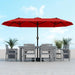 15Ft Large Patio Umbrella with Base Included, Double-Sided Rectangle Outdoor Table Umbrella with 12 Reinforced Ribs, Crank Lift for Market Pool Deck Backyard, Red