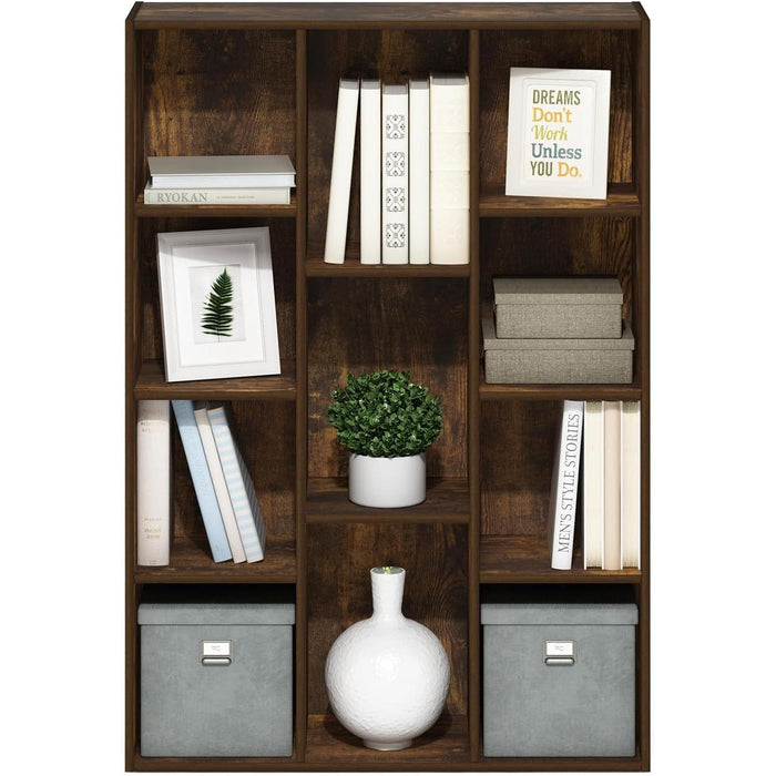 Luder 11-Cube Reversible Open Shelf Bookcase, Amber Pine