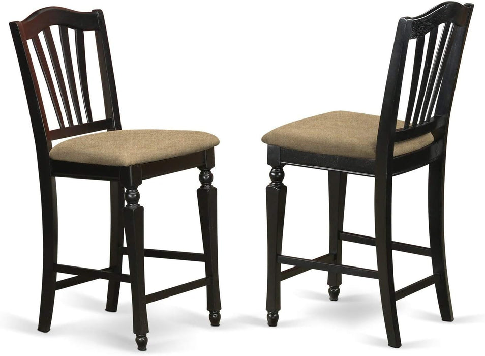 CHS-BLK-LC Chelsea Counter Dining Chairs - Faux Leather Upholstered Solid Wood Chairs, Set of 2, Black