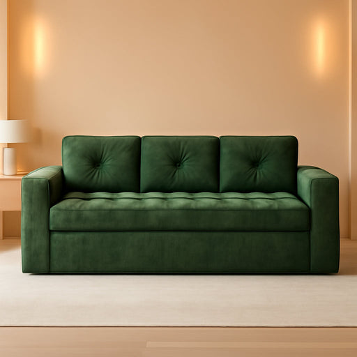 Green ThreeSeater Chenille Sofa With Tufted Upholstery