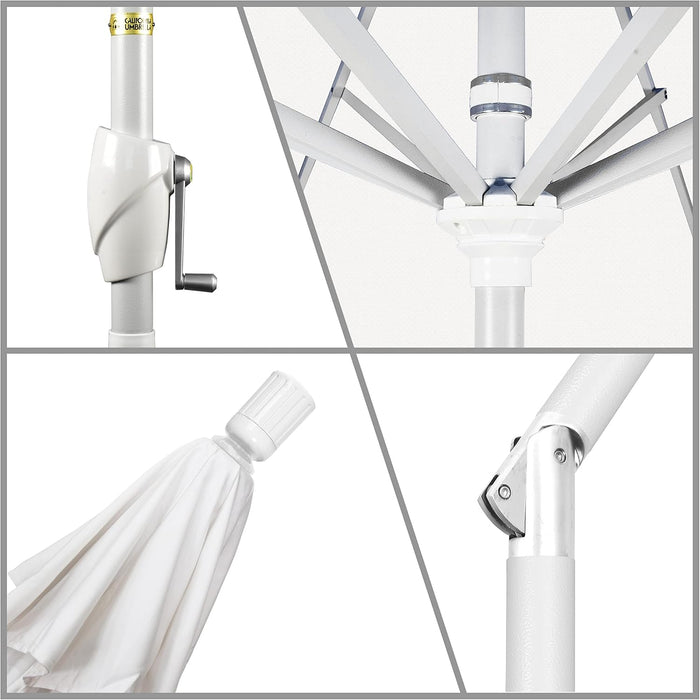 9' round Aluminum Market Umbrella, Crank Lift, Push Button Tilt, White Pole, White Olefin