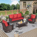 4-Piece Patio Furniture Set, Oversized Outdoor Wicker Sofa with Swivel Chairs and Coffee Table, Sectional Rattan Outdoor Conversation Set for Poolside Backyard Deck, Red