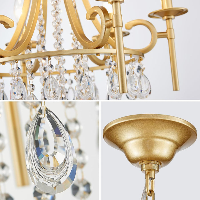 Gold Round Luxurious Crystal Chandelier Six Luminaires
