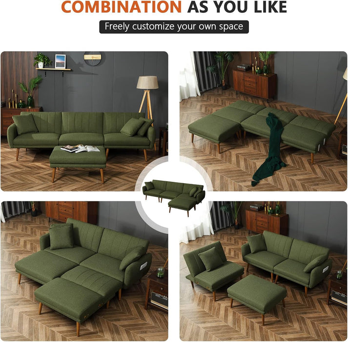 LShaped Linen Sleeper SofaBed With Reclining Backrest