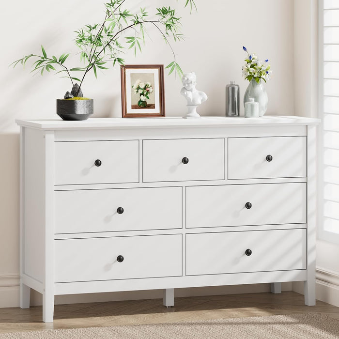47" White Dresser for Bedroom with 7 Drawer & Metal Handles