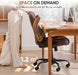 Home Office Chair with Lumbar Support, 5" Thickened Seat, Small PU Leather Rocking Desk Chair, Comfy Computer Chairs with Rolling Wheels & Adjustable Armrests for Adults, Brown