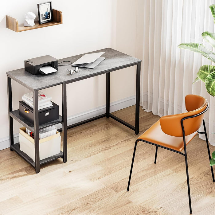 Computer Desk 40 Inches with 2-Tier Shelves Sturdy Home Office Desk with Large Storage Space Modern Gaming Desk Study Writing Laptop Table, Gray Desk