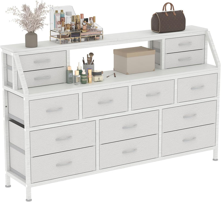55-InchWide TV Stand Dresser 14-Drawer WhiteFinish