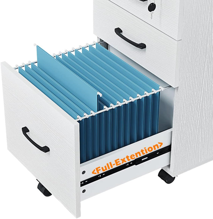 3 Drawer Wood Mobile File Cabinet, under Desk Storage Drawers Small File Cabinet for Home Office (White)