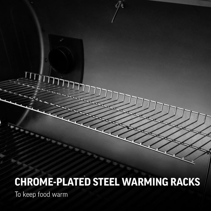 ®Smokin Pro Charcoal Grill and Offset Smoker with Side Fire Box, Dual Damper Control, Chrome Plated Steel Warming Rack, 1,130 Cooking Square Inches in Black, Model CG30044223
