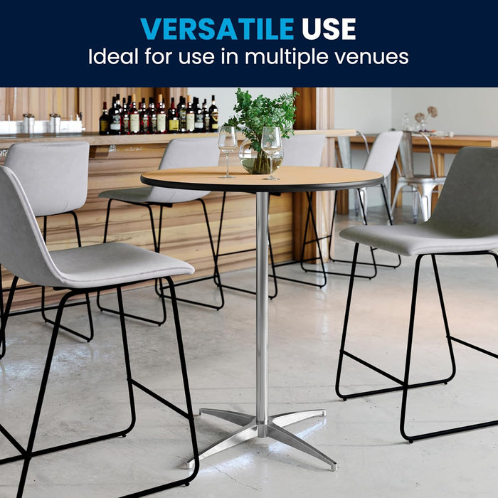 Natural Birch Wood Round Cocktail Table Adjustable