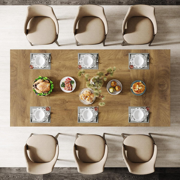 70.9" Large Dining Table for 6-8 People, Farmhouse Kitchen Table with Wooden Tabletop, Rustic Rectangular Dinner Furniture with Robust Double Pedestal for Dining Room, Kitchen, Brown