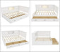 Full Size Corner Bed Frames with Storage Drawers, USB Port, Led Downlight Headboard & Bookcase, Wooden L-Shaped Captain Daybed for Small Room, Bedroom, Guest Room, Kids'Room, White