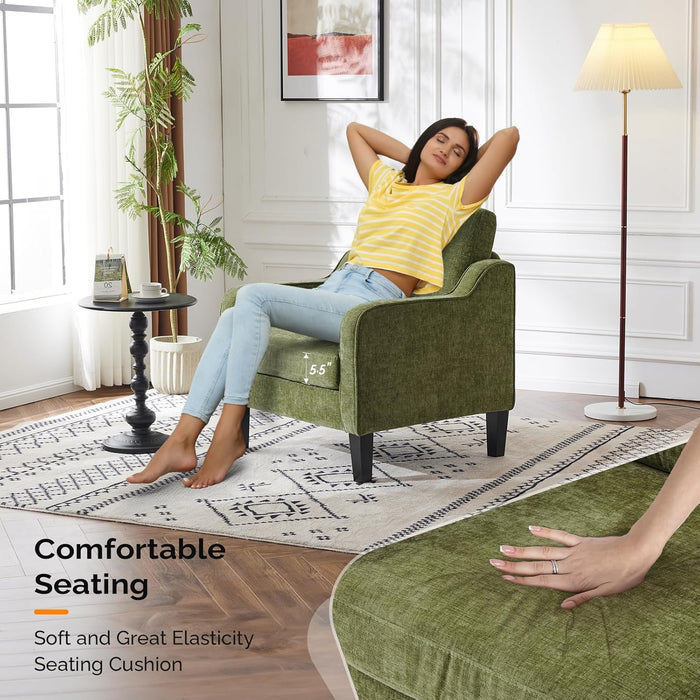 Accent Chair for Living Room Chairs Olive Green Reading Chair for Bedroom Scooped Arm Chair Mid Century Modern Accent Chairs Upholstered Comfy Chair for Apartment, Waiting Room