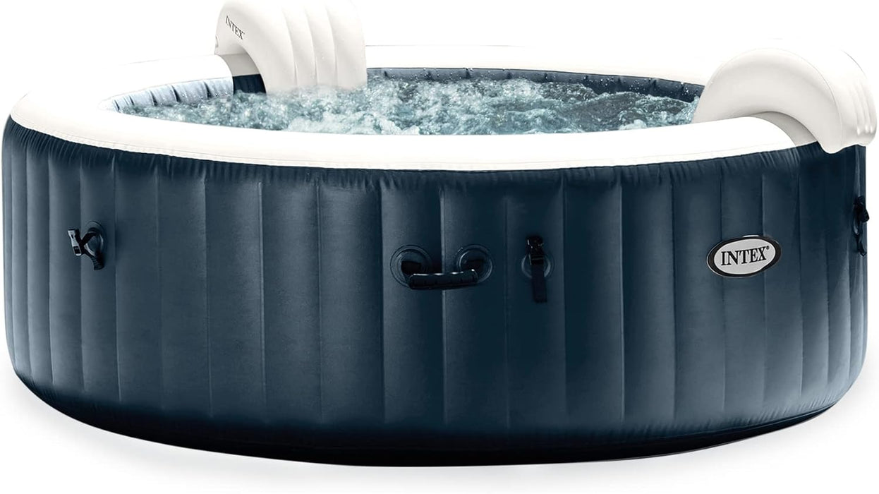 Purespa plus 6 Person Portable Durable Inflatable Hot Tub Bubble Jet Spa with Tablet and Mobile Phone Tray Accessory, Cobalt Blue