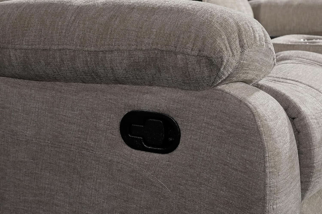 Soft Microfiber Reclining Sofa Set, Drop down Table, Cupholder Console, Living Room Set, Sofa Loveseat Glider Chair 8018M (Light Grey, Sofa+Loveseat)