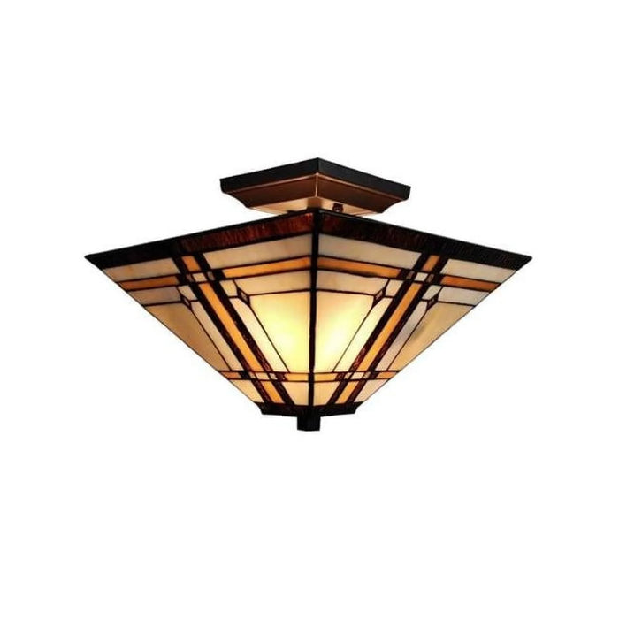 14 In. Tiffany-Style Mission 2-Light Semi-Flush Ceiling Fixture, Multi Color