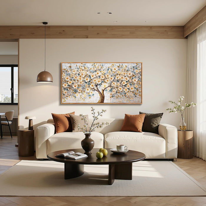 Floral Tree of Life Large Framed Wall Art Modern Home Decor Neutral | 20X40In,Canvas Print,Living Room Bedroom Wall Art,Cherry Blossom Picture,Abstract Painting,Japanese Aesthetic,Ready to Hang