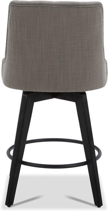 Modern Swivel Bar Stools, Performance Fabric Upholstered Counter Height Bar Stool with Back, Solid Wood Legs, 26" H Seat, Set of 2, Flint Grey