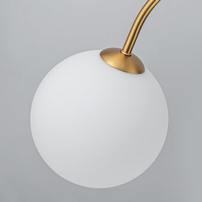 6 Lights Mid Century Modern Chandelier, Milk Glass Globe Chandelier Light Fixture with Gold Metal & White Ball, Large Pendant Lighting Ceiling Hanging for Dining Room Kitchen Island Entryway
