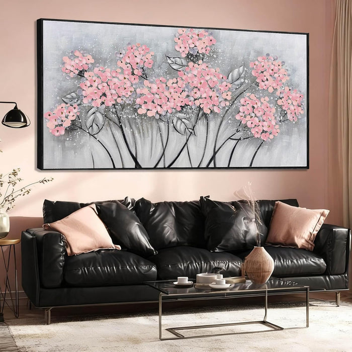 Flower Wall Art Pink Wood Wall Decor Botanical Oil Painting 32"X70" Large Artwork for Bedroom Canvas Paintings for Office