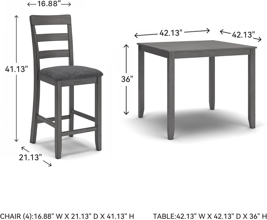 Bridson 5 Piece Dining Room Set, Includes Table & 4 Ladderback Barstools, Wood, Gray