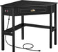Yaheetech L Shaped Computer Desk Corner Table with Charging Station Outlets for Small Space, 90 Degree Triangle Desk Home Office Table with Drawer and Storage Shelf for Workstation, Living Room, Black