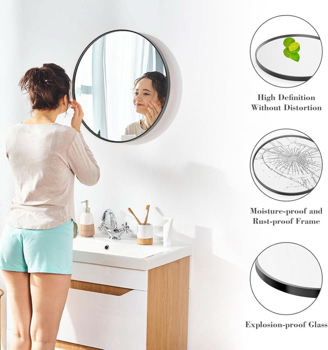 Black round Wall Mirror 24 Inch, Bathroom Mirrors for over Sink, Circle Mirror for Bathroom, Entryway, Bedroom, Vanity