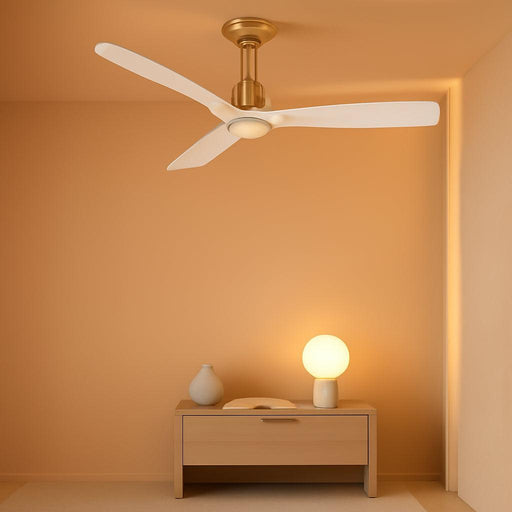 52 Inch ETL Listed Indoor Outdoor Smart Ceiling Fans with Lights Remote Control, Quiet DC Motor 3 Blade Modern White Gold Ceiling Fan for Bedroom Living Room Patio