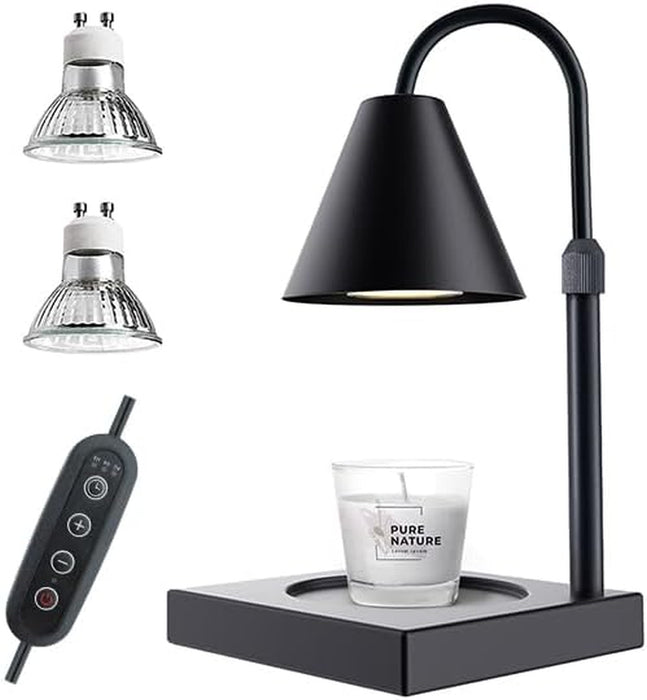 Candle Warmer Lamp, Stepless Dimming Candle Warmer Lamp with Timer & Dimmer Height Adjustable Compatible with Jars Scented Wax for Home Decor (Metal Base-Black)