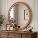 30 Inch round Wall Mirror with Beaded Solid Wood Frame, Decorative Wall Mirror with Tempered Glass, Farmhouse Home Decor for Bathroom, Living Room, Entryway, Yellowish Brown
