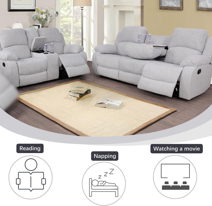 Microfiber Living Room Furniture Set Reclining Sofa Set Loveseat Furniture Sets in Living Room Sofa Recliners (Sofa+Loveseat, Grey)