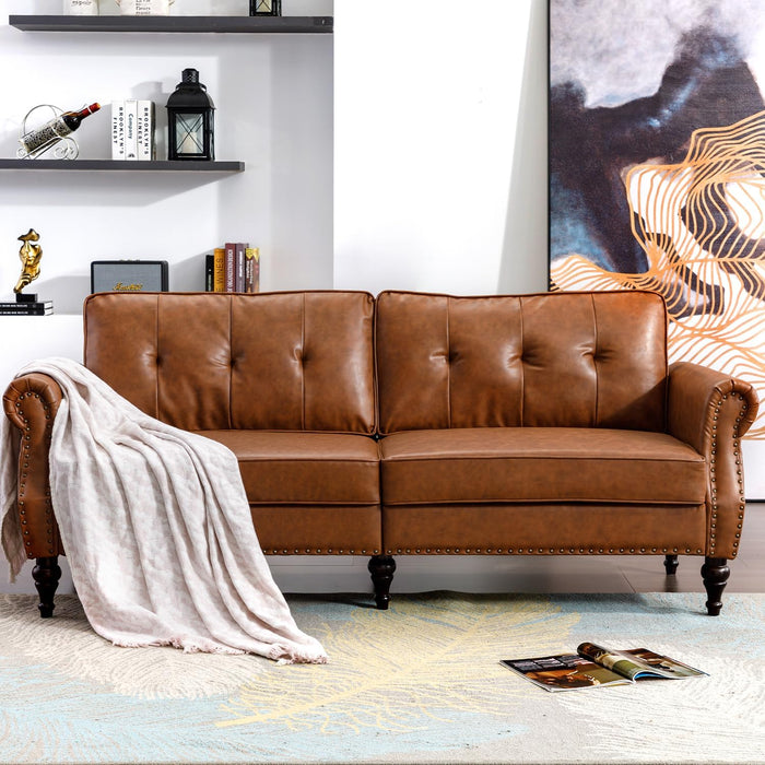 Brown Leather Mid-Century Modern Loveseat