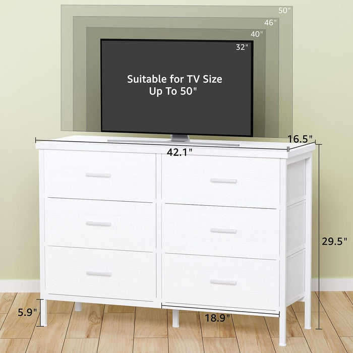 Modern White Dresser with 6 Drawers