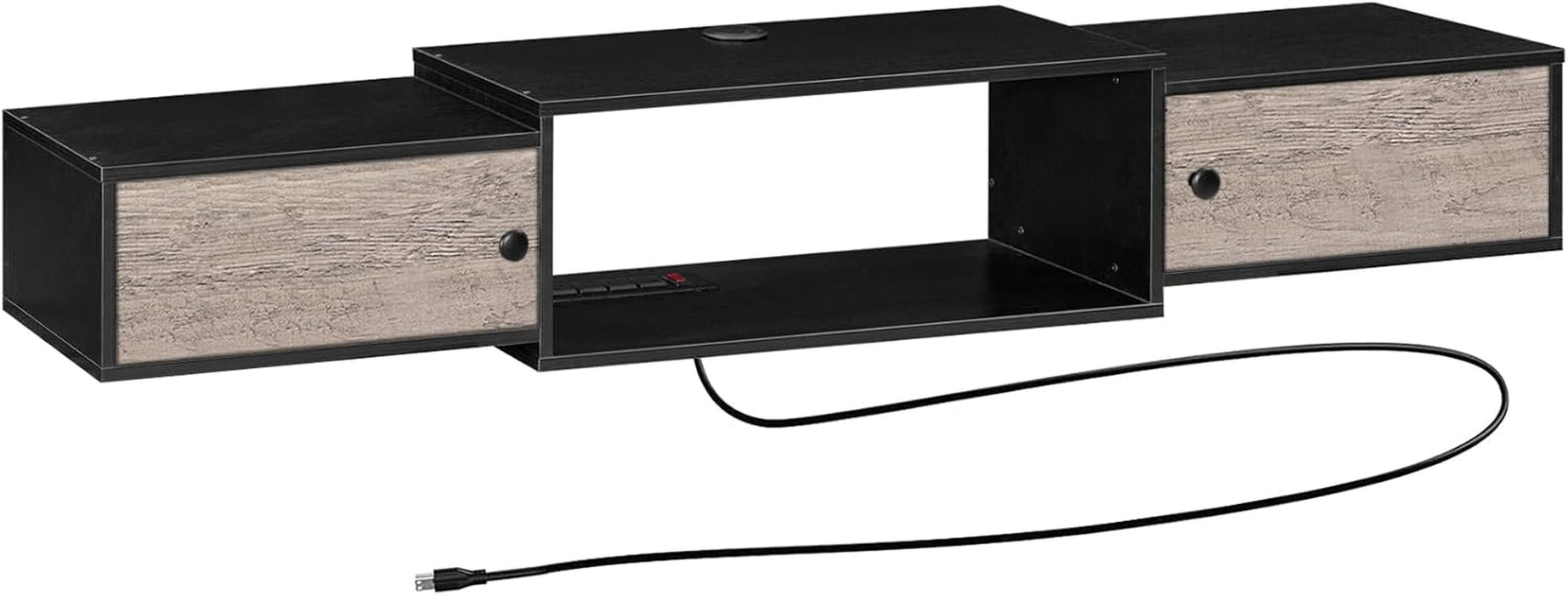 55" Floating TV Stand with Power Outlets, Modern Wall Mounted Media Console Shelf with Doors, Entertainment Center for under TV Storage, for Living Room, Bedroom, Greige and Black BG11UDS01