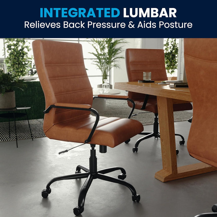 Whitney High-Back Swivel Leathersoft Desk Chair with Padded Seat and Armrests, Adjustable Height Padded Leathersoft Office Chair, Brown/Black Gold