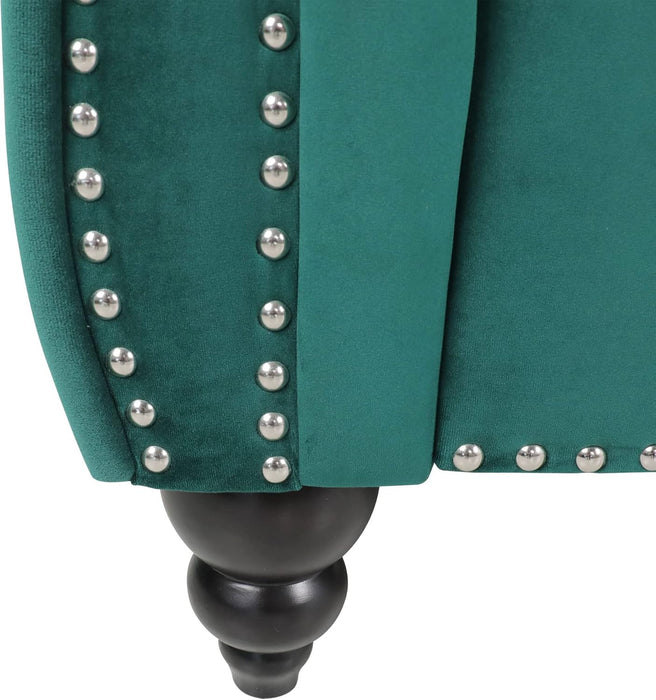 3 Pieces of Living Room Furniture Sofa Sets, Modern Velvet Chesterfield Sofa&Chesterfield Club Chair&Chesterfield Loveseat Sofas Set with Nailhead Trim Scroll Arms for Living Room(Green)