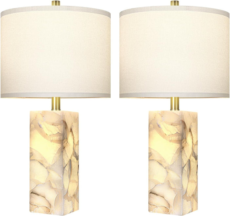 23" Alabaster Table Lamp Set of 2 with Night Light for Living Room