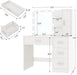 Vanity Desk with Mirror and Lights, Makeup Vanity with 4 Drawers, Cabinet & 4 Necklace Hooks, White Vanity with Mirror and 10 LED Lights, Dressing Table for Women, Bedroom, White