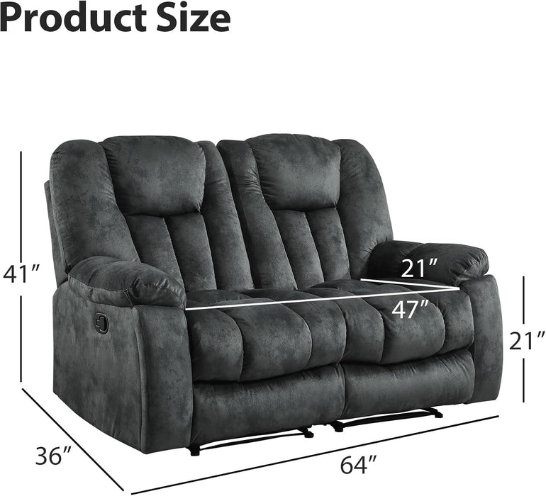 Loveseat Recliner Sofa for Living Room, Extra Wide Modern Overstuffed 2 Seat Reclining Manual Sofa Chair, Daul Recliner with Hidden Armrest Cup Holders, Breathable Fabric, Grey