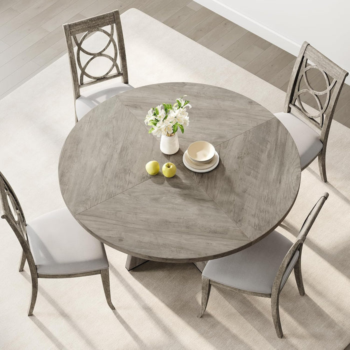 47 in round Large Dining Table Set for 4 to 6, Farmhouse Dinner Table with Wooden Top and Legs for Home Dining Room or Living Room - Grey(No Chairs)