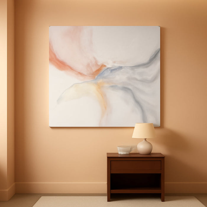 Pink Abstract Canvas Wall Art Blush Pink and Gray Hand Painted Oil Paintings Modern Water Flow Shape Artwork for Bedroom Living Room Kitchen Office Decoration 36" X 24"