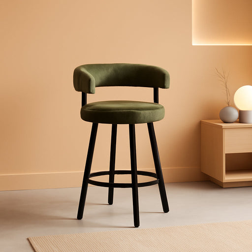 Modern Green Counter Height Bar Stools Set of 4 Leather Barstools with Backs/Metal Legs/Footrest Upholstered Counter Stools Comfy Bar Chairs for Dining Room/Home Bar/Kitchen Island/Pub,25 Inch