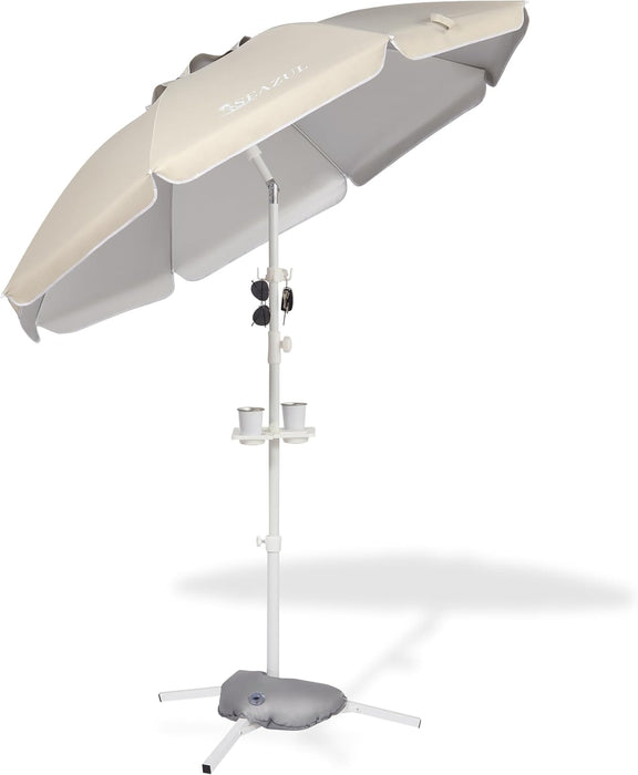 6.5Ft Sun Shade Umbrella, Portable Umbrella with Stand for Sports, Water Weight Bag, Adjustable and Lightweight, Sun Protection, Khaki